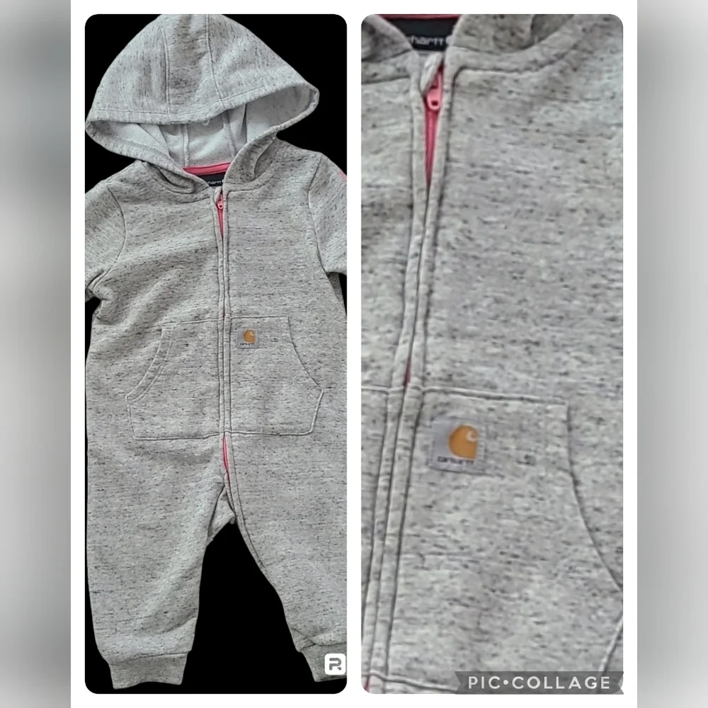 Carhartt Jumpsuit Girl's Long Sleeve Front‎ Zip Fleece Lined One Piece Size 6m